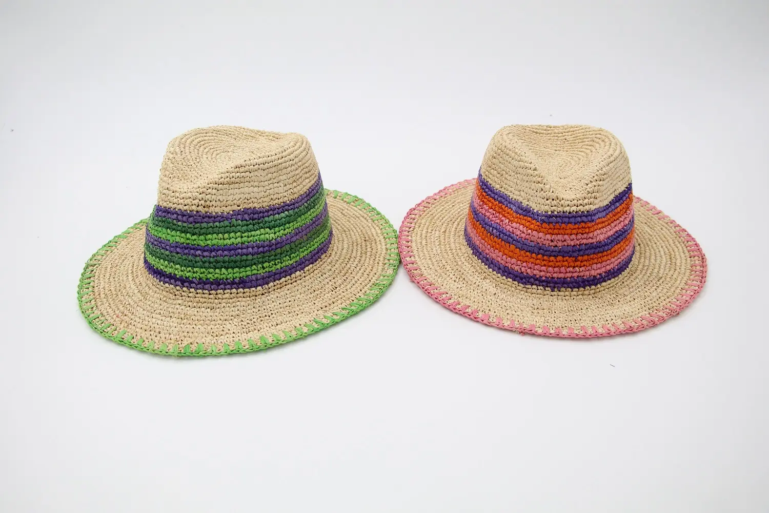 K 3 가지 색상 매칭 라피아 수제 크로 셰 뜨개질 넓은 챙 파나마 모자 남여 공용 휴가 해변 모자