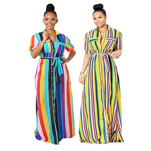 OEM Manufacturer Custom Plus Size 4XL Floral Print Boutique Women's Fashion Dress Party Dating Strips Printing Casual Long Dress