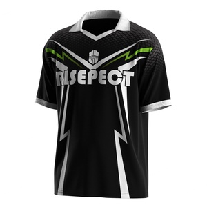 Maillot de football noir à col polo en V, uniforme de football respirant, col personnalisé pour les matchs décontractés - Product Image 1