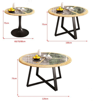 Ensemble de table à manger ronde moderne avec 6 chaises, plateau en bois composite marbré, pieds en métal, chaises rembourrées pour cuisine, restaurant, maison
