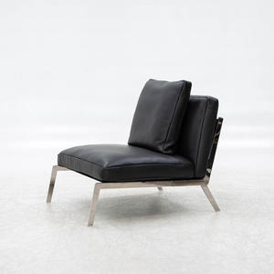 Fauteuil de salon noir de luxe léger, chaise longue relaxante en tissu rembourré, chaise de loisirs individuelle - Product Image 3