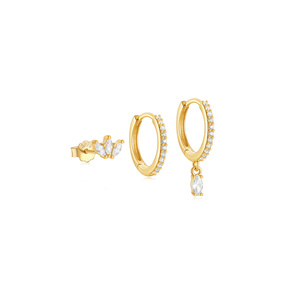 CANNER Lot de 3 boucles d'oreilles géométriques en forme de cœur et de fleur, avec pampilles, simples, en argent, type créoles - Product Image 5