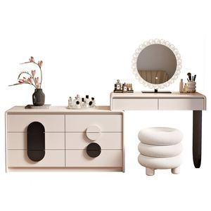 Juego de Muebles de Dormitorio Moderno, Tocador con Espejo y Cajones con Iluminación, de Madera para Apartamento - Product Image 6