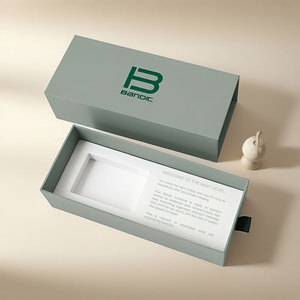 Boîte à couvercle et base rigides en <span class=keywords><strong>carton</strong></span> bleu avec logo de marque personnalisé, sac en papier et étiquette pour l'emballage de cadeaux, parfums, chemises, vêtements - Product Image 6