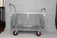 Chariot à main robuste à quatre roues avec clôture fixe en treillis métallique, résistant à l'usure, pour le transport de marchandises en entrepôt industriel et atelier