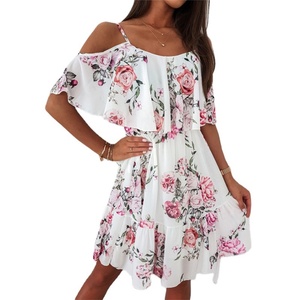 Robe d'été sexy à imprimé floral pour femmes, taille haute, manches cool, robes d'été décontractées respirantes, robe confortable pour femmes. - Product Image 1