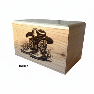 Urne de crémation en bois gravée Cowgirl Boots pour cendres humaines adultes avec sac en velours gratuit - Product Image 1