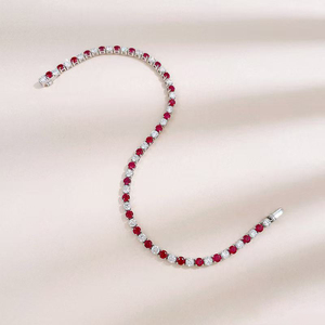 <span class=keywords><strong>Bracelet</strong></span> tennis alterné en rubis synthétiques et diamants de laboratoire, <span class=keywords><strong>or</strong></span> blanc 18 carats, bijoux fins pour femmes - Product Image 3