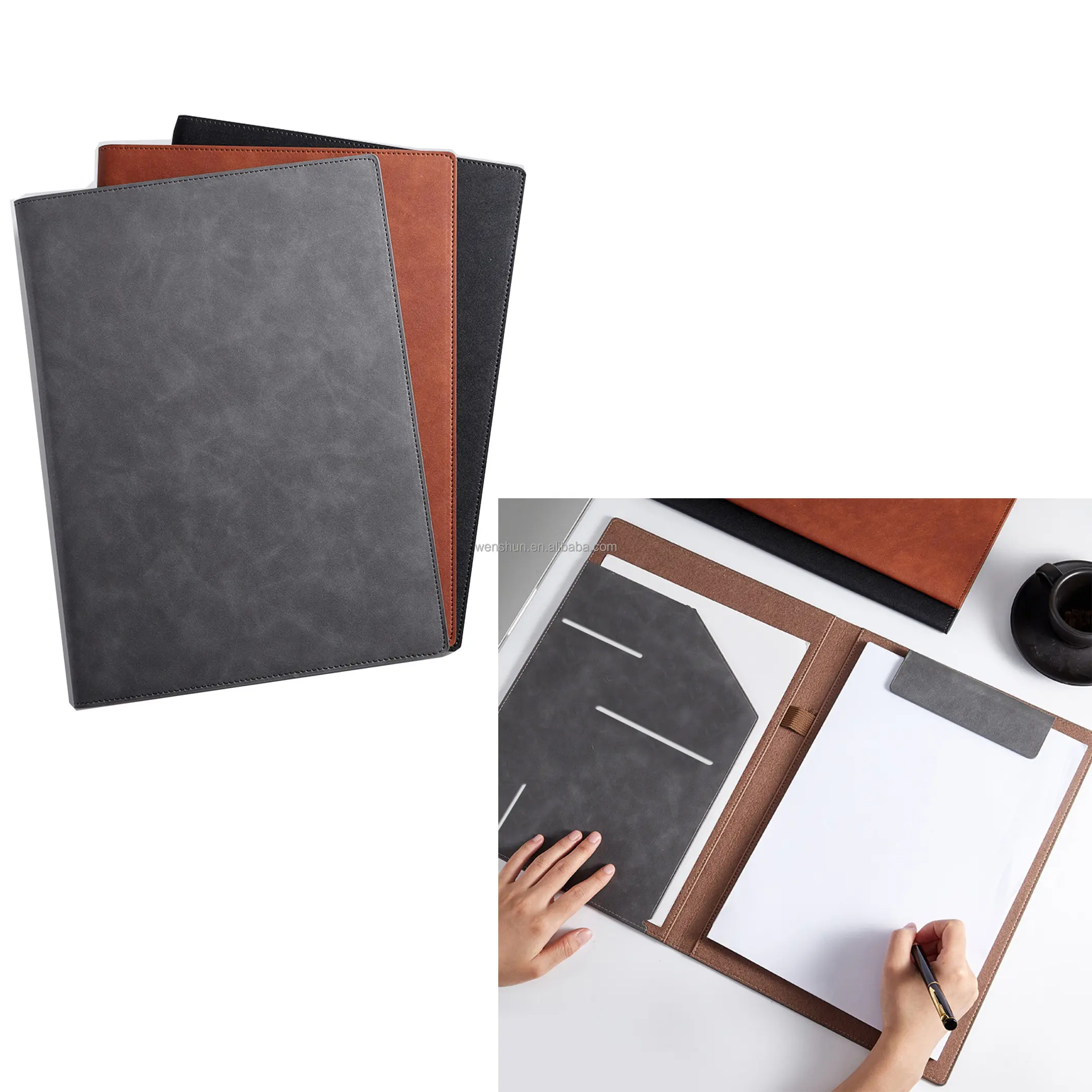 Custom Portable Magnetic Business Portfolio Organizer Folder A4 Clipboard PU Leather Padfolio
