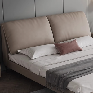 Lit double moderne en bois massif avec sommier en cuir de vachette, ensemble de meubles de chambre à coucher minimaliste pour chambre principale - Product Image 3