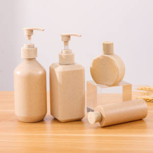 Bouteilles à pompe en paille de blé écologiques de 100 ml à 500 ml avec bouchon rabattable, biodégradables, pour le lavage corporel, le shampoing, les cosmétiques, l'emballage de produits de beauté - Product Image 1