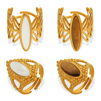 Anillos de piedra Natural de diseño abierto grueso ancho de acero inoxidable de alta calidad Punk para mujeres y hombres, joyería de moda de fiesta impermeable