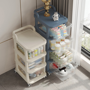Estante de almacenamiento de carro pequeño, estante de clasificación de libros de tres o cuatro capas móvil para el hogar, estante de almacenamiento de cosméticos y aperitivos para estudiantes - Product Image 1