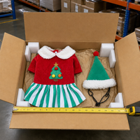 MEIQIPETBABY Robe de Noël en velours rouge pour animaux de compagnie, ensemble de costume d'hiver avec col en sherpa, jupe rayée verte et blanche, chapeau d'elfe, tailles S-XL
