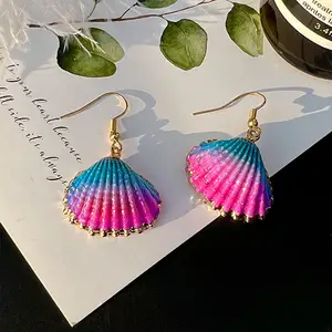 2023 New trendy gold plated ZA sea shells earrings jewelry exaggerated colorful coconut shell earrings for women