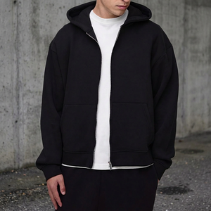 Sweat à capuche zippé surdimensionné personnalisé de haute qualité pour homme, double fermeture éclair, polaire légère, 100 % coton, logo brodé, poche tricotée - Product Image 3
