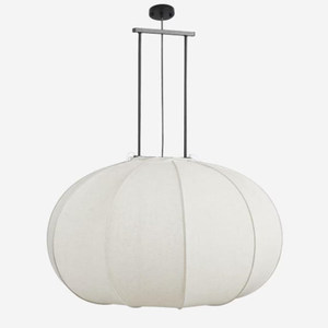Lustre de style chinois en forme de melon d'hiver, abat-jour en lin, structure en métal noir, luminaire suspendu pour la décoration de salons de thé et de restaurants - Product Image 2