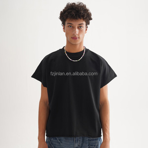 Dtg personalizzato un pezzo taglio oversize <span class=keywords><strong>t</strong></span>-<span class=keywords><strong>Shirt</strong></span> 280 Gsm da uomo maglietta tagliata con maniche tagliate a coste - Product Image 2