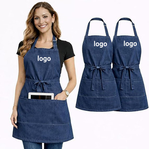 Tablier de cuisine classique noir, rose et blanc avec logo personnalisé pour femmes et hommes, avec poches - Product Image 6