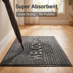 Welcome Embossed Polypropylene Doormat Rectangle Black Outdoor Modern Design Non Slip Waterproof Durable <b>Environment</b>-Friendly - Product Image 2