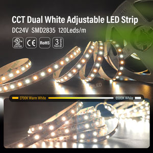 Bande LED SMD CCT blanc réglable 24V CRI90 2835 120 LED, dimmable, double blanc, compatible avec les contrôleurs Zigbee DALI Bluetooth - Product Image 4