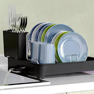 رف تنظيم المطبخ قائم بذاته بطبقة واحدة من الفولاذ المقاوم للصدأ، رف تجفيف الأطباق والأواني للمطبخ، حامل للسكاكين من المعدن - Product Image 2