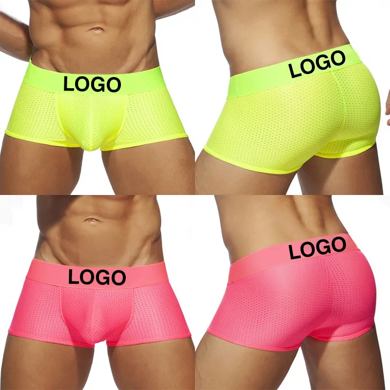 Custom logo ice silk boxer shorts breathable trunks underwear men's briefs