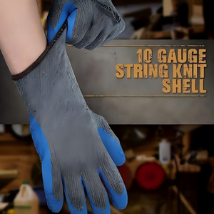 CITICITY 10 Gauge Gray Cotton Knitted Gloves Blue Crinkle Latex Coated PPE Safety Work Gloves for Construction - Product Image 5