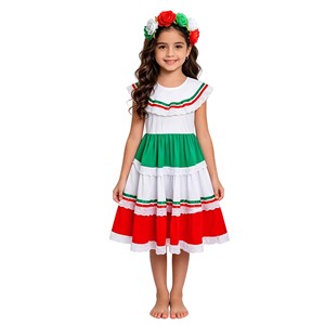 Vestido Tradicional Mexicano para Niña, para <span class=keywords><strong>el</strong></span> Día de Muertos, Cinco de Mayo, con Diadema de Flores - Product Image 5