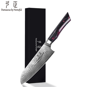 <span class=keywords><strong>Cuchillos</strong></span> de Cocina de Fábrica con Marca Personalizada, Juego de <span class=keywords><strong>Cuchillos</strong></span> de <span class=keywords><strong>Chef</strong></span> de Damasco de 67 Capas, Cuchillo Santoku con Núcleo VG10 en Caja de Regalo, Mango de Resina Roja - Product Image 1