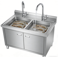Évier double à usage intensif avec armoire de rangement, évier à double bac multifonctionnel pour la restauration commerciale