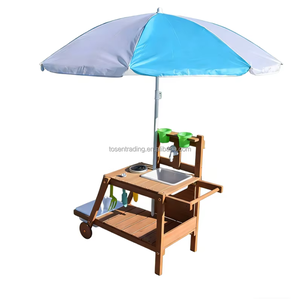 Ensemble de cuisine en bois massif pour jeux en plein air avec évier, rangement et parasol amovible, cadeau pour enfants - Product Image 1