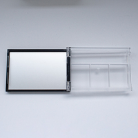 Étui à fards à paupières transparent noir en ABS recyclable avec 4 trous et fente pour pinceau, logo personnalisé, miroir inclus pour outils de maquillage