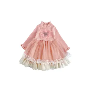 OEM Girls Pink Color Sweater Dress Spring And Autumn Children Princess Light Color Kids Dresses For Girls