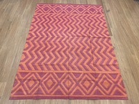 Tapis en coton fait main, tissé à la main, lavable, antidérapant, résistant à l'humidité, orange rouille, motif en zigzag, bordures en losanges marron, respectueux de l'environnement