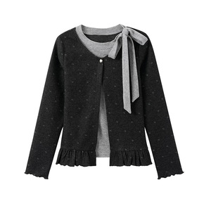 Women's Korean Style Faux Two-Piece Ruffled Knit <b>Top</b> Long Sleeve Spring Autumn Soft <b>Patchwork</b> Splicing - Product Image 1