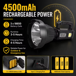 ไฟฉาย LED แบบชาร์จได้ พร้อมมาตรฐาน IP54 ปรับความสว่างได้ ใช้สำหรับดำน้ำ ใช้แบตเตอรี่ 3x18650 ความจุ 4500mAh ใช้งานได้นาน 3-5 ชั่วโมง - Product Image 2