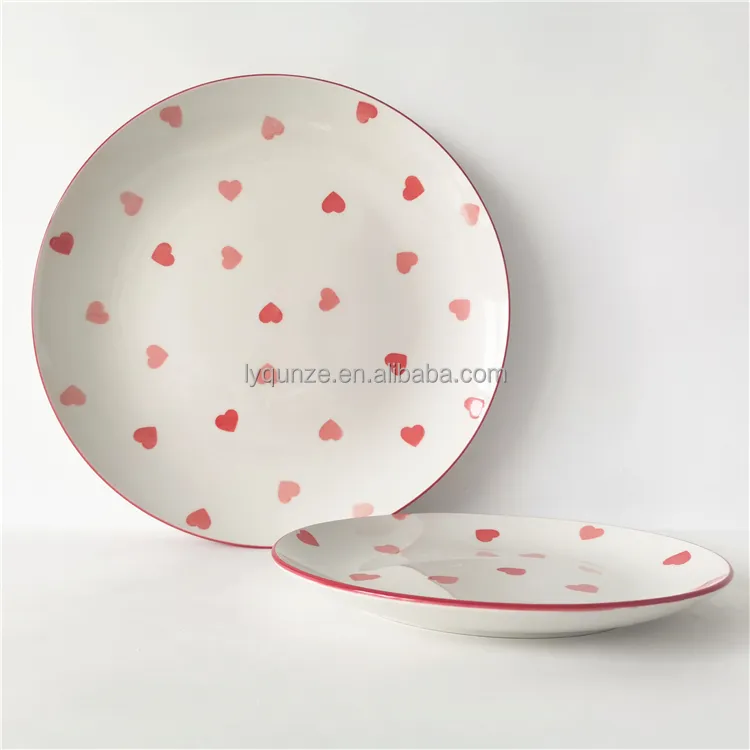 Fine Porcelain Red Heart Design Round Serving Tray Plates 10.5inch and 7.5inch available
