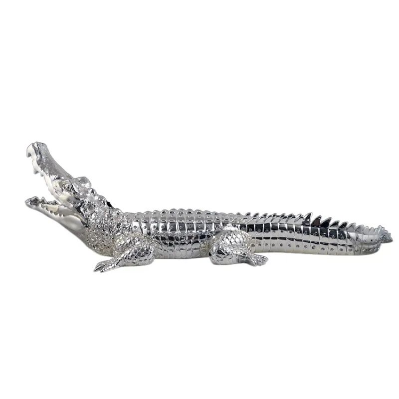 Custom Realistic Hand Made hotel office desktop Decor gold silver Animal Resin Crocodile Sculpture