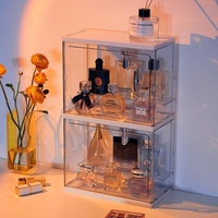 Boîte de rangement pour parfums grande capacité, anti-poussière, en plastique empilable, présentoir de luxe léger pour coiffeuse et étagère de bureau