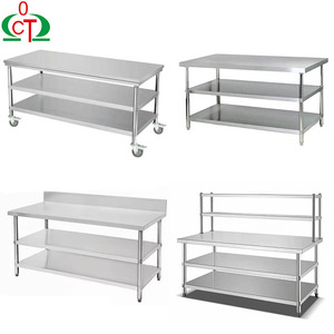 Thép không gỉ bàn làm việc thương mại 2 lớp thép không gỉ tùy chỉnh Nhà hàng sử dụng bàn làm việc mới - Product Image 4