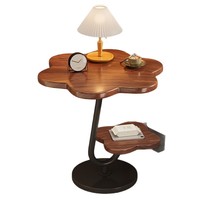 Table d'appoint de balcon, table de bout de canapé de salon, petite table compacte tendance style crème, table de chevet de luxe léger en MDF avec étagère de rangement