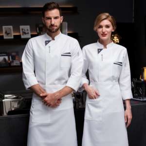 Moda blanco Triángulo Escote Uniforme Para Mesero De Restaurante Chef Uniforme Diseño Imagen - Product Image 1