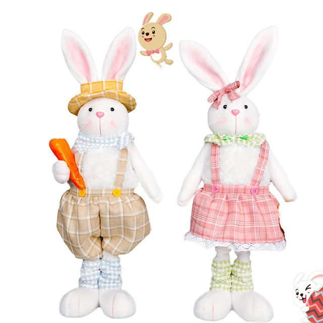 New Easter Cartoon Bunny Decorative Telescopic Plush Toy Creative Handheld Flower Basket Christmas Decorations