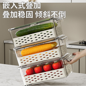 Rectangular Plastic <b>Storage</b> <b>Box</b> <b>With</b> Clip On <b>Lid</b> Airtight For Fruits Vegetables Kitchen Refrigerator Double Layered - Product Image 3