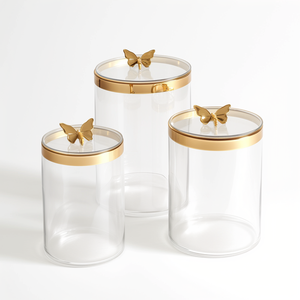 Nouveau pot à biscuits rond en acrylique clair Lucite sur mesure avec motif doré pour affichage uniquement - Product Image 6