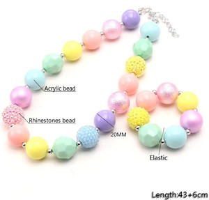 Venta al por mayor Estilos de moda Arco Iris-Colorido Perla Chunky Beaded Jewelry Set de regalo para niños Niñas bebés para fiestas y compromisos - Product Image 4