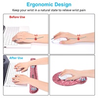 Ensemble de tapis de souris ergonomique avec repose-poignet en mousse à mémoire de forme, base en caoutchouc, tissus de haute qualité, motif dessin animé rose, couleur et logo personnalisables, en stock