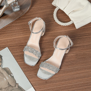 Fashion high-heeled sandals with open <b>toe</b>, elegant crystal heel, thick heel women's 2026 new style cool shoes for ladies - Product Image 4