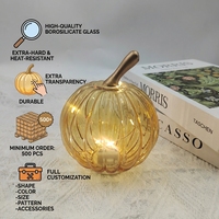 Mini citrouille en verre avec lumière LED, fournisseur de marque privée ODM, guirlande lumineuse féerique, décoration d'intérieur, cadeau, automne, Thanksgiving, borosilicate, vente en gros